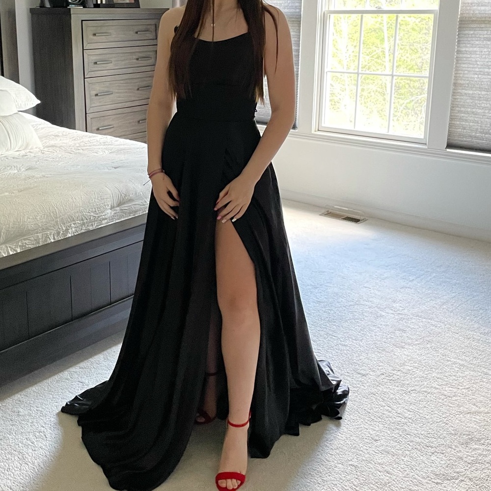 Black satin SHERRI HILL prom dress size 4